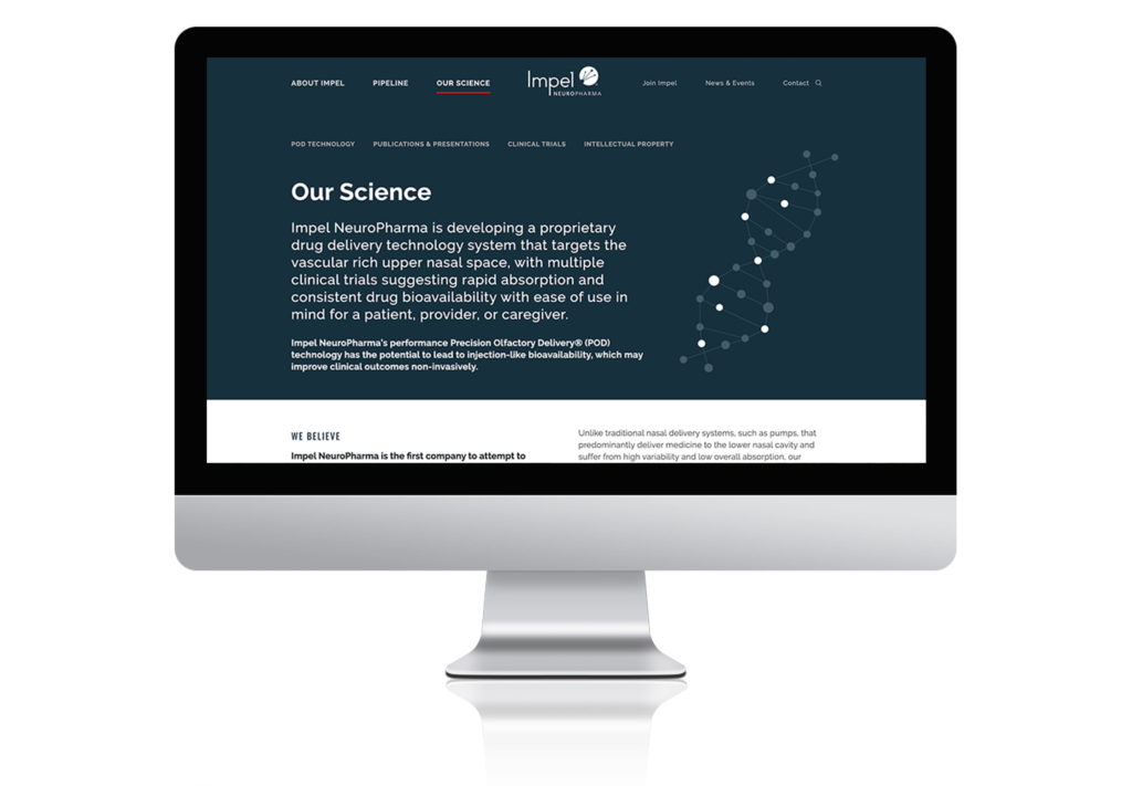 Impel Neuropharma website secondary page view