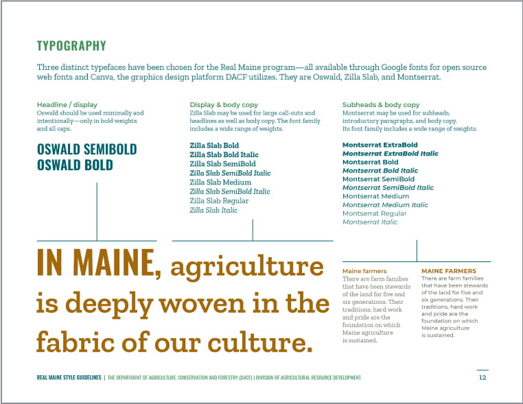 Real Maine style guideline fonts