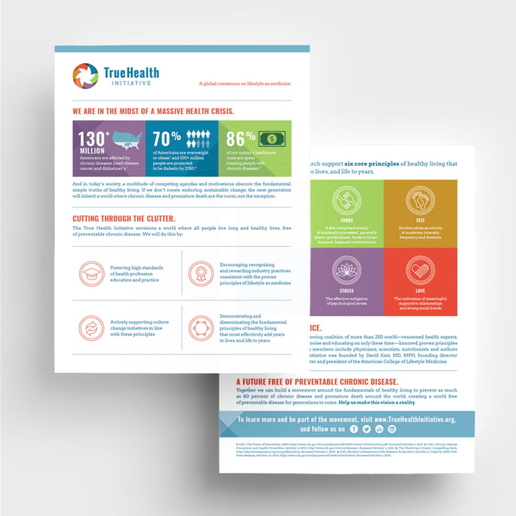 True Health Initiative Rebrand print collateral page view one 