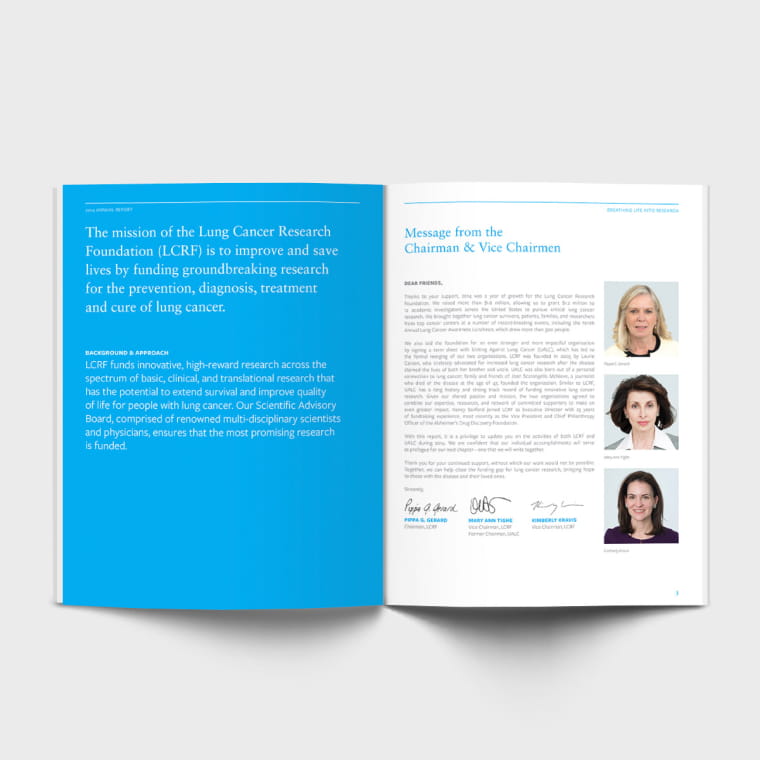 Lung Cancer Research Foundation Annual Report page view one