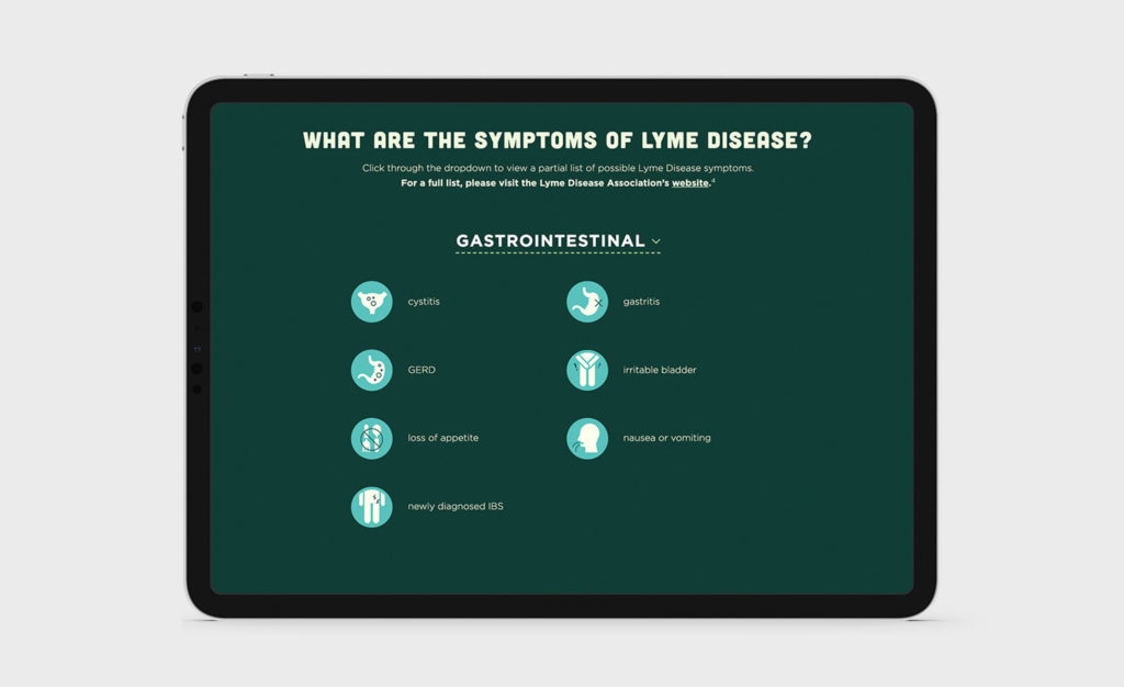 Lyme Disease Interactive Website symptom data on tablet